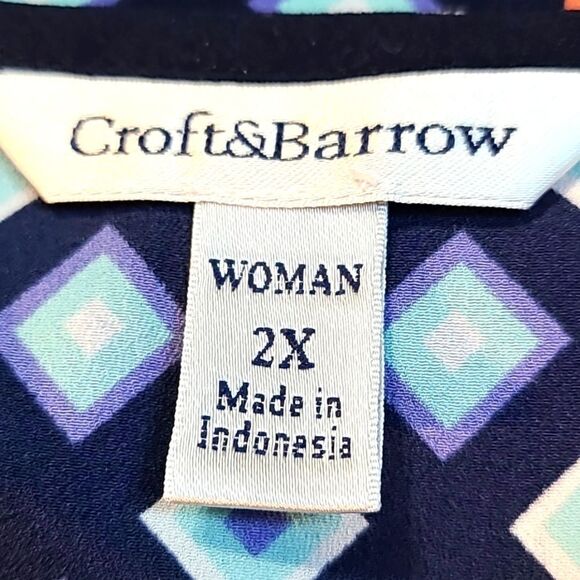 Croft & Barrow Navy Top w/ White Dots & Colorful Designs Down Center, Size 2X - Picture 6 of 7